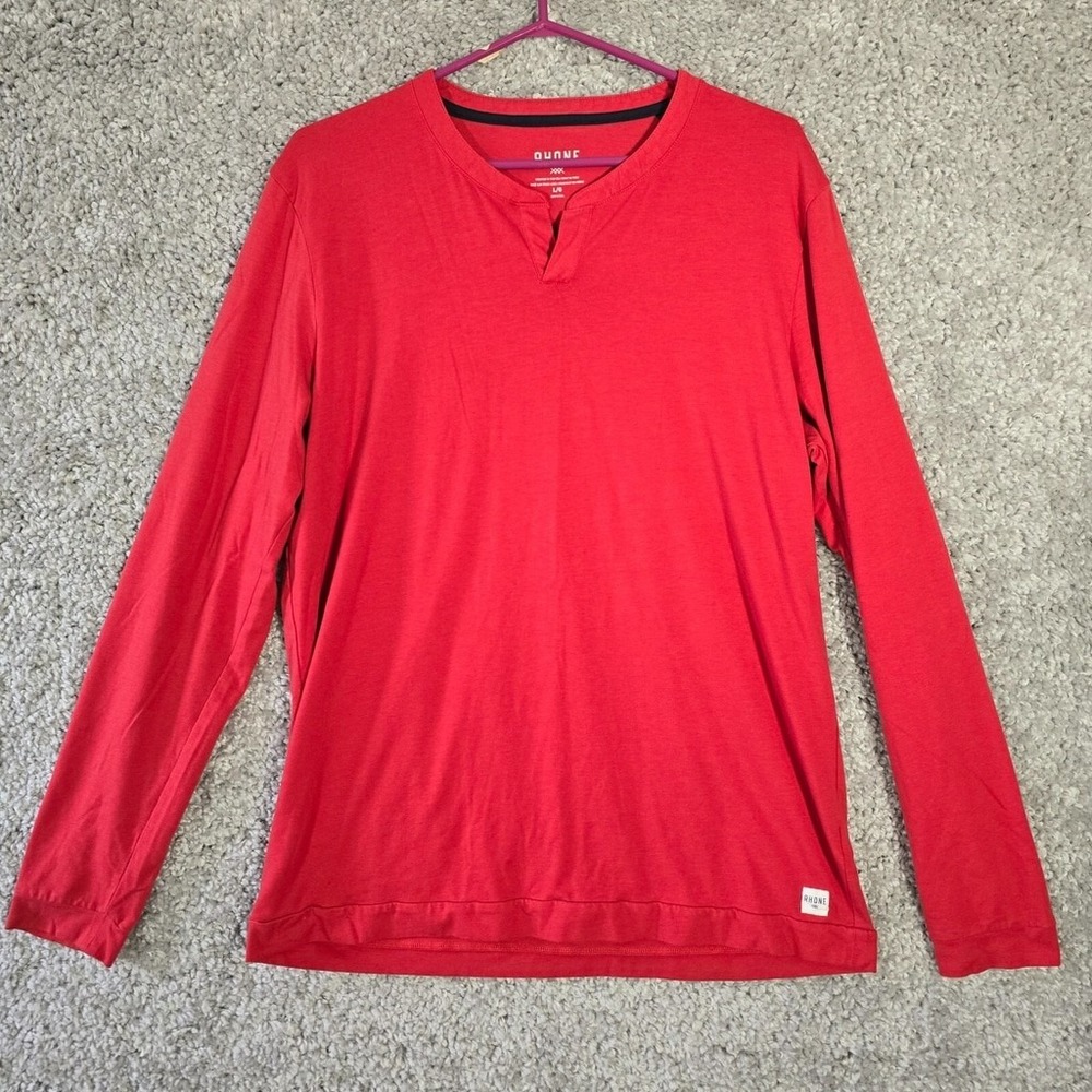 Rhone Henley Shirt Mens Large Red Long Sleeve Pima Cotton Stretch Minimalist